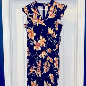 Blue Floral Print Midi Dress V neck